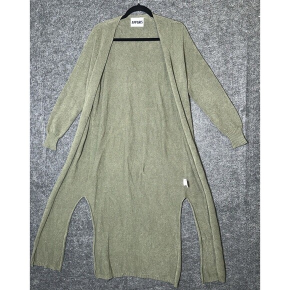 APPARIS Long Duster Cardigan Sweater Olive Green Maxi Split Sides Made in Italy - Picture 7 of 10